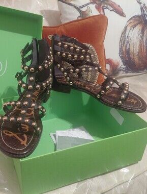 Sam Edelman Black Gladiator Sandals with Gold Studs
